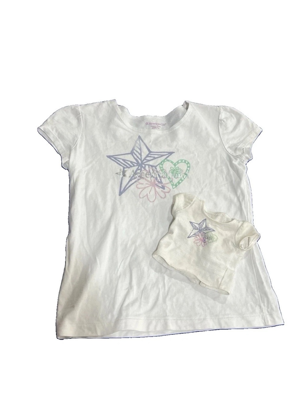 American Girl AG white Logo Tee for Girls Doll Matching Top M 10/12